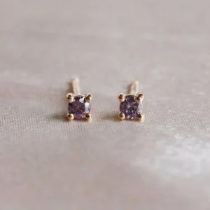 February Birthstone Stud Earrings in Gold with Amethyst CZ