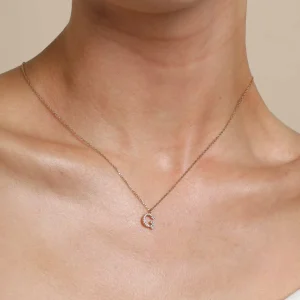 G Initial Pavé Pendant Necklace in Gold