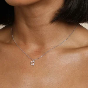 G Initial Pavé Pendant Necklace in Silver