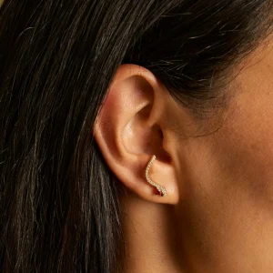Garnet Serpent Climber Studs in Gold