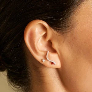 Garnet Serpent Climber Studs in Silver