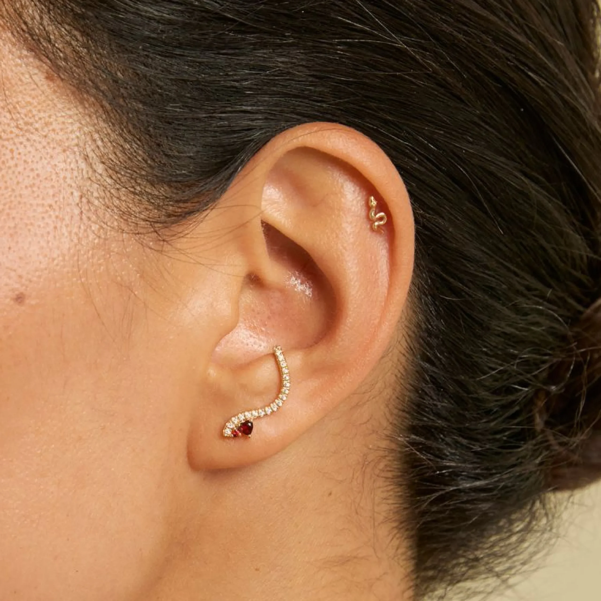 garnet_serpent_climber_st_2.webp Garnet Serpent Climber Studs in Gold