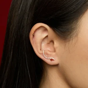Garnet Serpent Climber Studs in Gold