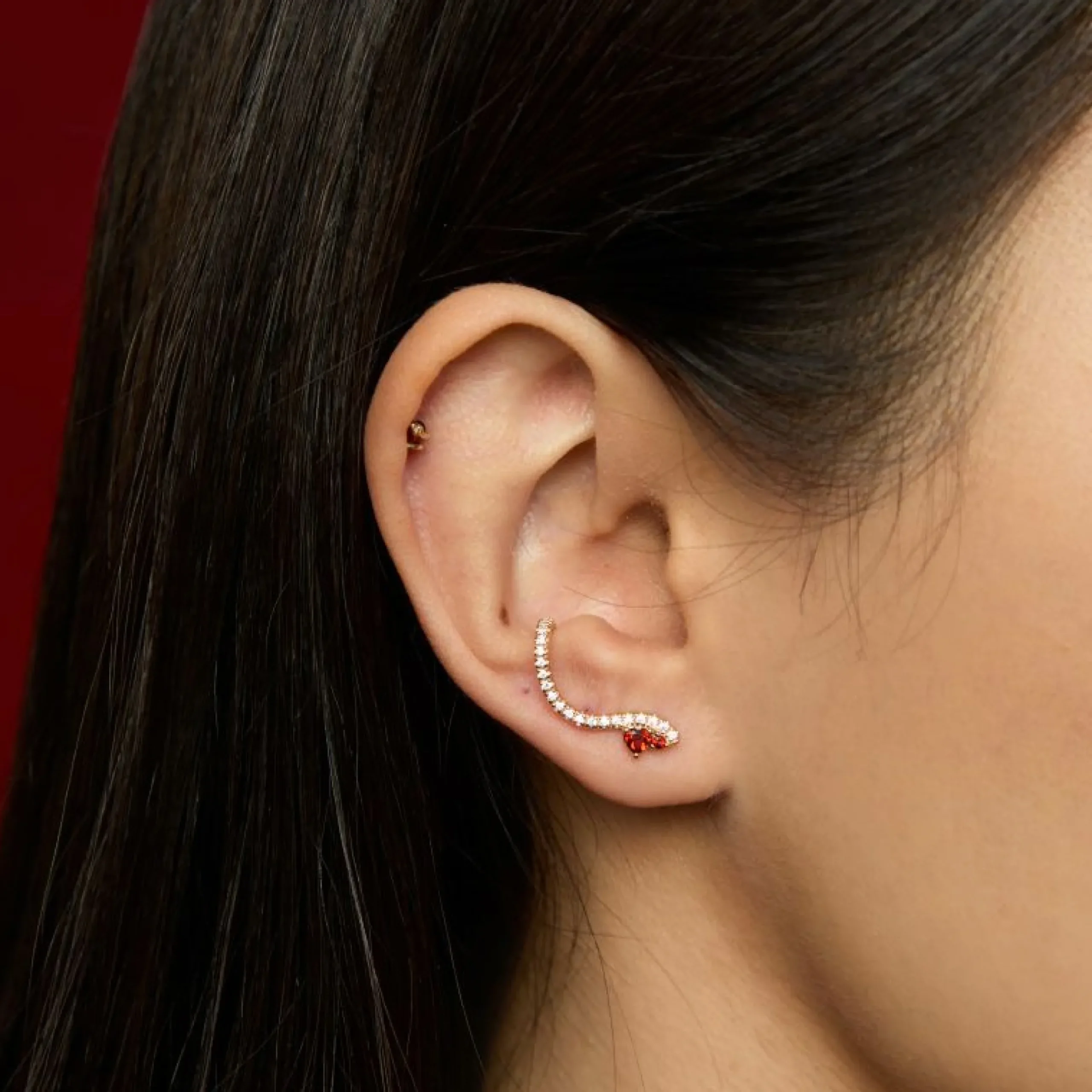 garnet_serpent_climber_st_5.webp Garnet Serpent Climber Studs in Gold