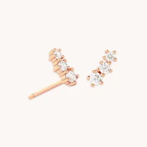 Glimmer Crystal Climber Stud Earrings in Rose Gold