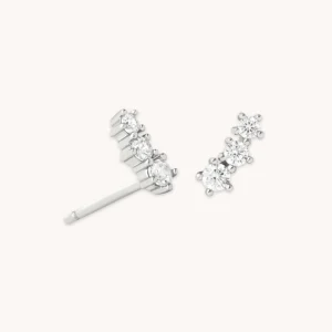Glimmer Crystal Climber Stud Earrings in Silver