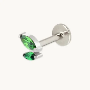 Green Double Marquise Titanium Piercing Stud in Platinum