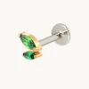 Green Double Marquise Titanium Piercing Stud in Gold
