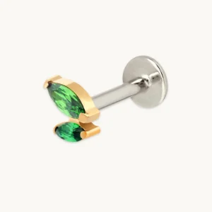 Green Double Marquise Titanium Piercing Stud in Gold