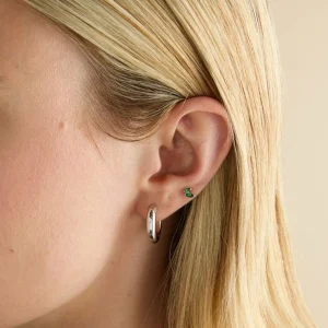 Green Double Marquise Titanium Piercing Stud in Platinum