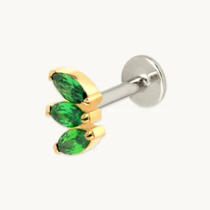 Green Marquise Fan Titanium Piercing Stud in Gold