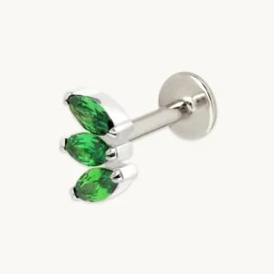 Green Marquise Fan Titanium Piercing Stud in Platinum