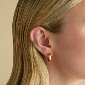Green Marquise Fan Titanium Piercing Stud in Gold
