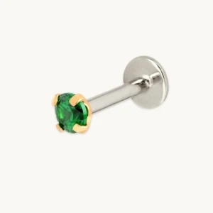 Green Titanium Piercing Stud in Gold