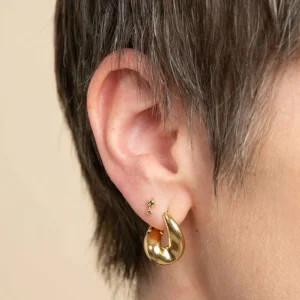 Green Tourmaline Double Piercing Stud in Solid Gold