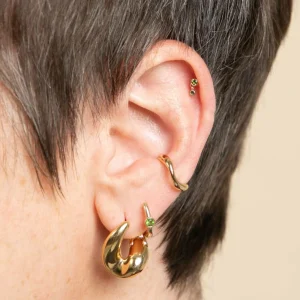 Green Tourmaline Double Piercing Stud in Solid Gold