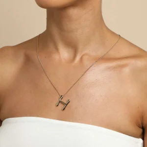 H Initial Bold Pendant Necklace in Gold