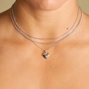Heart & Snake Pendant Necklace in Silver