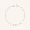 Heart Charm Double Chain Bracelet in Solid White Gold