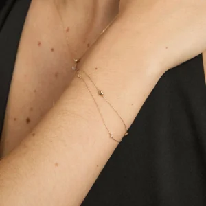 Heart Charm Double Chain Bracelet in Solid Gold