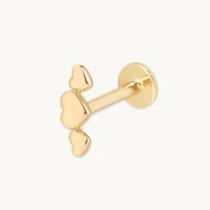Heart Cluster Piercing Stud in Solid Gold