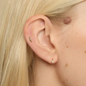 Heart Cluster Piercing Stud in Solid Gold
