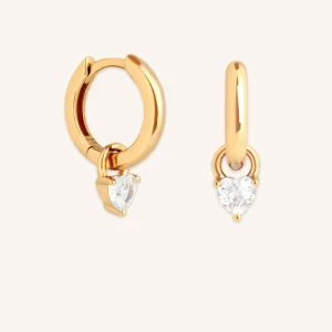 Heart Crystal Charm Huggies in Gold