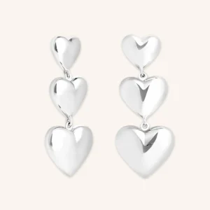 Heart Drop Stud Earrings in Silver