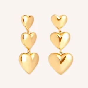 Heart Drop Stud Earrings in Gold
