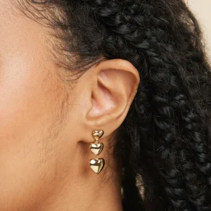 Heart Drop Stud Earrings in Gold