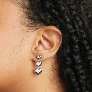 Heart Drop Stud Earrings in Silver