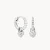 Heart Pavé Charm Huggies in Silver