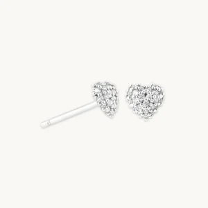Heart Pavé Stud Earrings in Silver