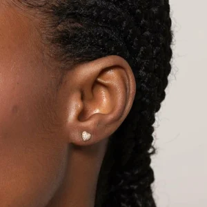 Heart Pavé Stud Earrings in Gold