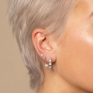 Heart Pavé Stud Earrings in Silver