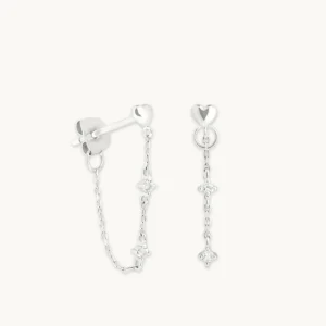 Heart Topaz Chain Studs in Solid White Gold