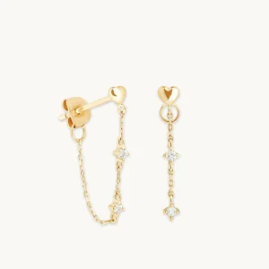Heart Topaz Chain Studs in Solid Gold