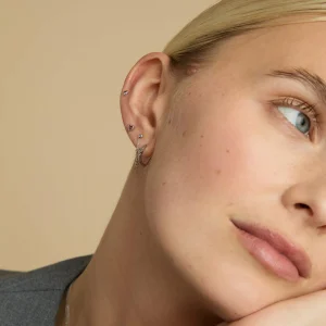 Heart Topaz Chain Studs in Solid White Gold