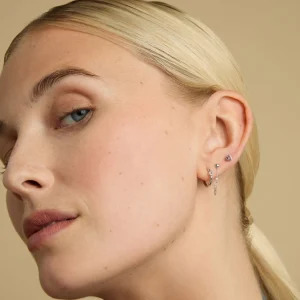 Heart Topaz Chain Studs in Solid White Gold