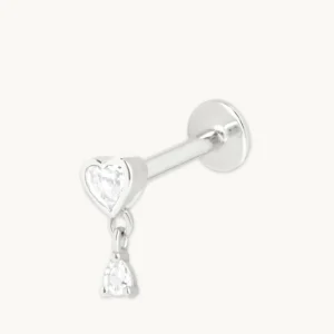 Heart White Topaz Piercing Stud in Solid White Gold