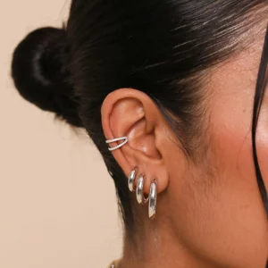 Illusion Double Crystal Ear Cuff in Silver