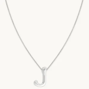 J Initial Bold Pendant Necklace in Silver