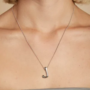 J Initial Bold Pendant Necklace in Silver