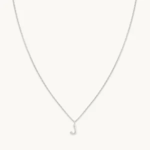 J Initial Pavé Pendant Necklace in Silver