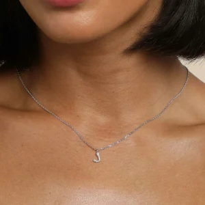 J Initial Pavé Pendant Necklace in Silver