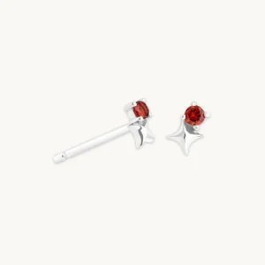 January Garnet Birthstone Earrings in Solid White Gold