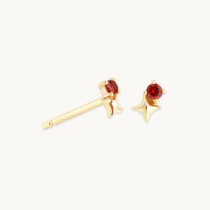 January Garnet Birthstone Earrings in Solid Gold