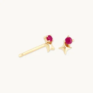 July Ruby Birthstone Earrings in Solid Gold