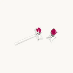 July Ruby Birthstone Earrings in Solid White Gold