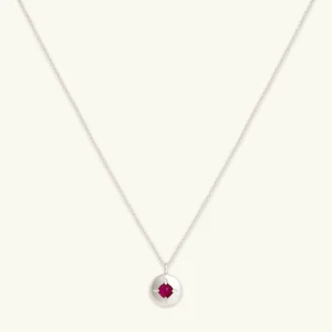 July Ruby Birthstone Necklace in Solid White Gold